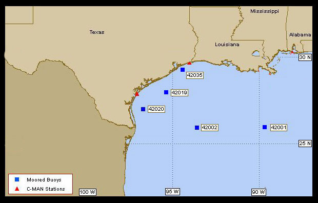 Mesomap of nearby weather buoys